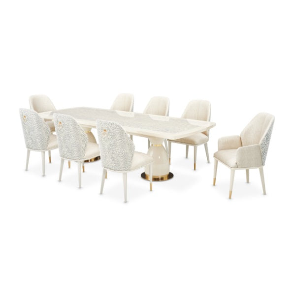 AICO Furniture Lisbon Double Pedestal Dining Table in Silken Matte Cream - Luxury Home Furniture (MI)