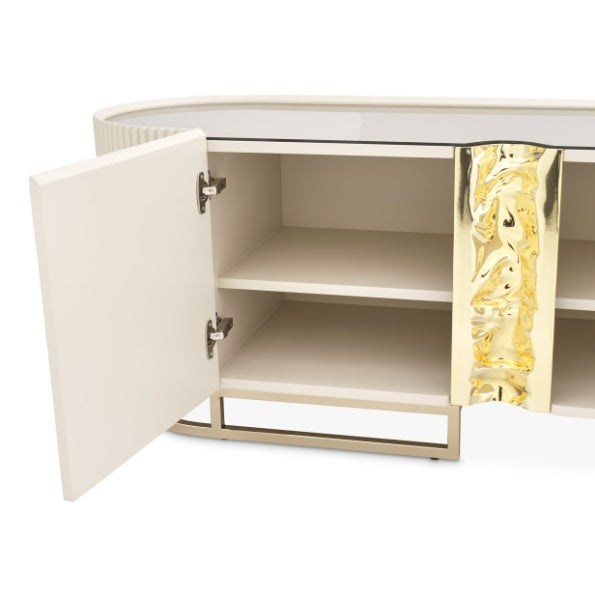 AICO Furniture Lisbon Media Cabinet in Silken Cream Bronze - Luxury Home Furniture (MI)