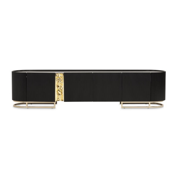 AICO Furniture Lisbon Media Cabinet in Silken Matte Black - Luxury Home Furniture (MI)