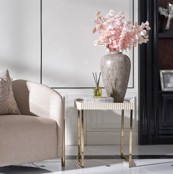 AICO Furniture Lisbon Side Table in Silken Matte Cream - Luxury Home Furniture (MI)