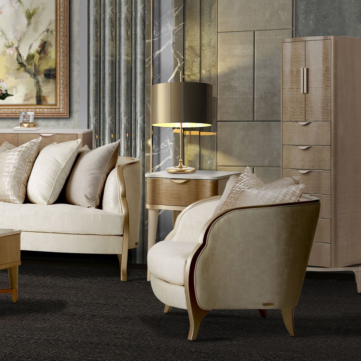 AICO Malibu Crest Chair & A Half in Chardonnay