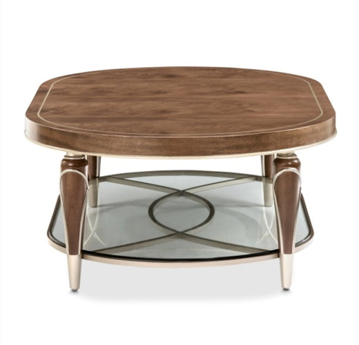AICO Villa Cherie Oval Cocktail Table in Hazelnut - Luxury Home Furniture (MI)