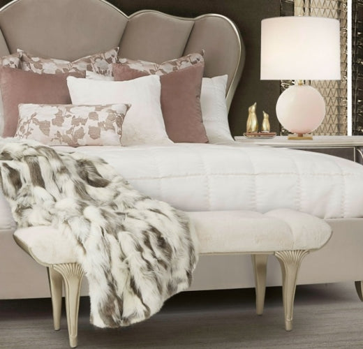 AICO Villa Cherie Tufted Bed Bench in Hazelnut - Luxury Home Furniture (MI)