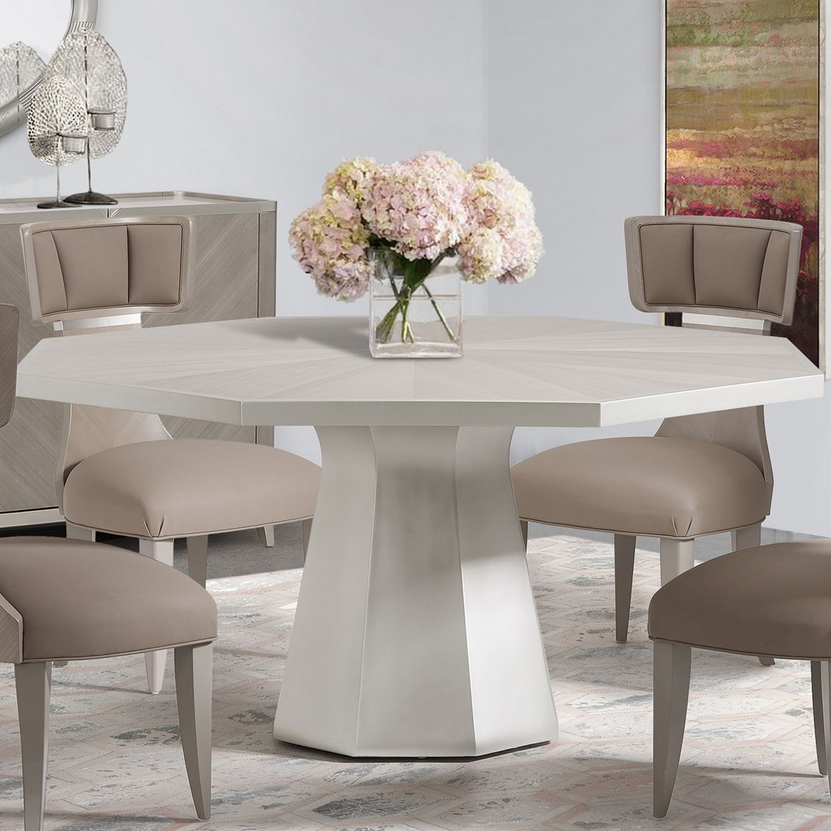 AICO Lanterna Octagon Dining Table in Silver Mist - Luxury Home Furniture (MI)