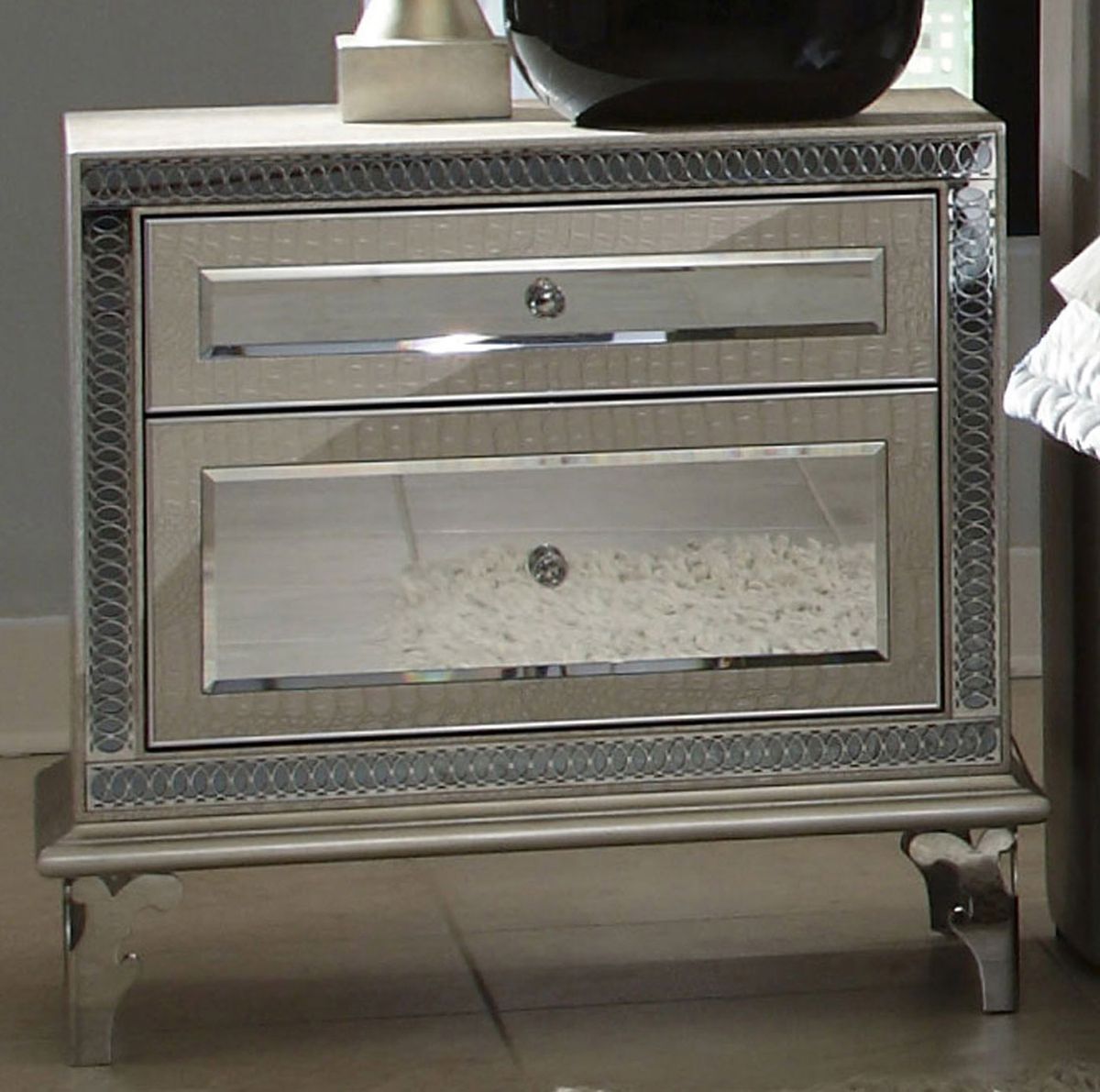 AICO Hollywood Swank Upholstered Nightstand in Crystal Croc