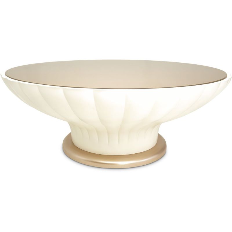 AICO La Rachelle Round Scalloped Cocktail Table with Glass in Medium Champagne - Luxury Home Furniture (MI)