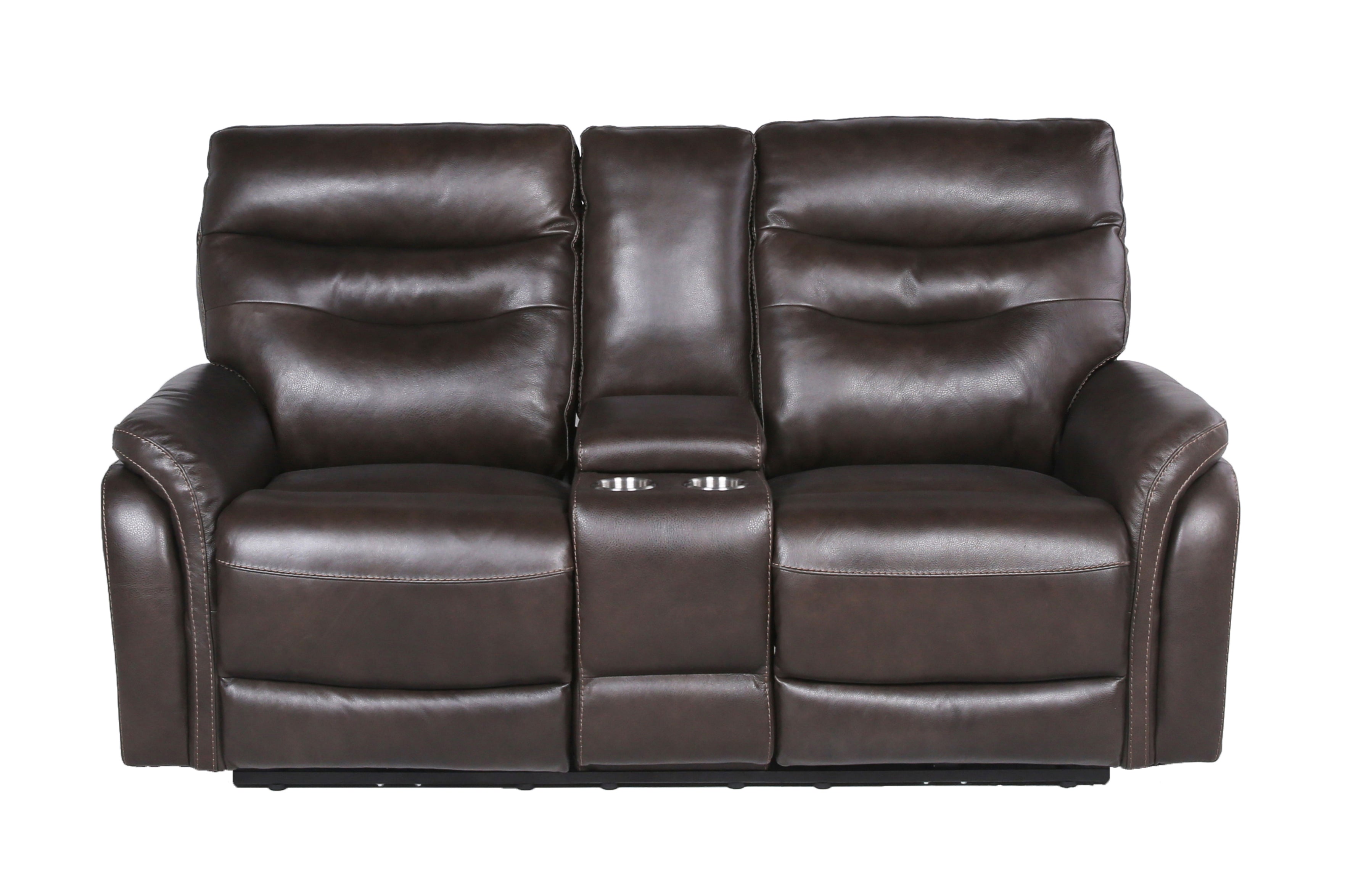 Steve Silver Fortuna Leather Dual Power Reclining Console Loveseat in Coffee - Luxury Home Furniture (MI)