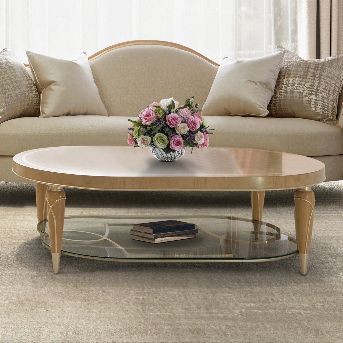 AICO Villa Cherie Oval Cocktail Table in Caramel
